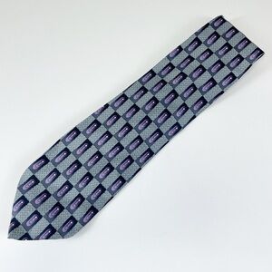 Mosaic Mens Tie Necktie Purple Blue Pattern Pure Silk Hand Made